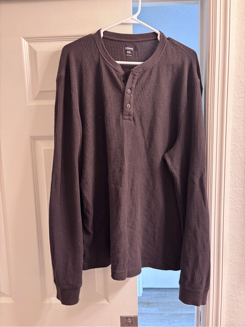 Sonoma Brown Waffle Henley Long Sleeve Shirt